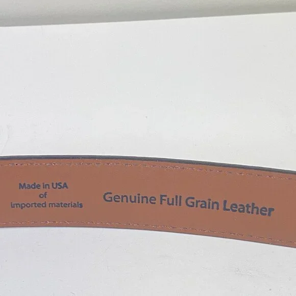 L.L.Bean Men’s Leather Belt 38 Tan Contrast Stitch Brass Buckle - Picture 4 of 7